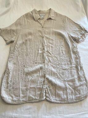 Avenue Linen Blend Eyelet Embroidered Button Down Shirt Women’s Plus 18/20 (1X)